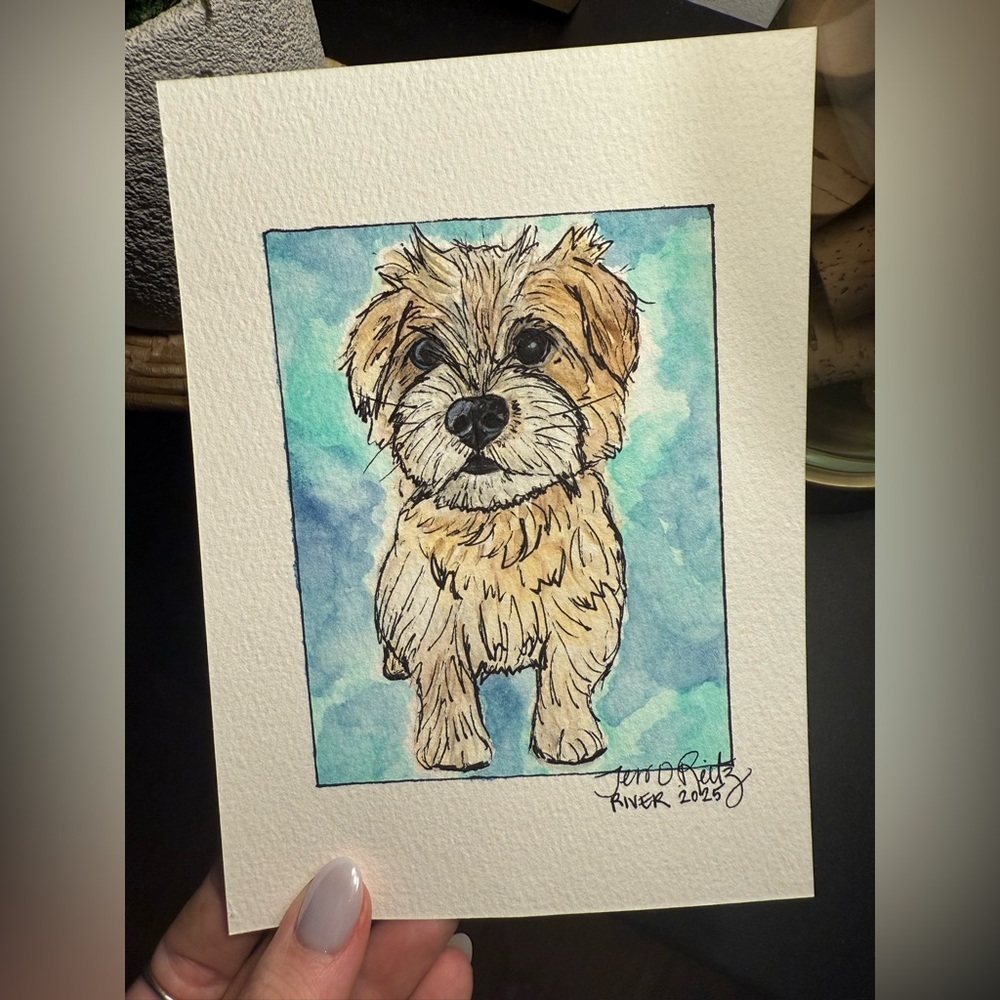 CUSTOM Watercolor and Pen Pet Portrait 5x7